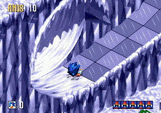 Sonic 3D Blast screenshot: pre-rendered, pixel art, isometric, baked lighting (environment)