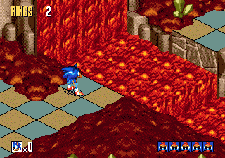 Sonic 3D Blast screenshot: pre-rendered, pixel art, isometric, baked lighting (environment)