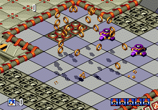 Sonic 3D Blast screenshot: pre-rendered, pixel art, isometric, baked lighting (environment, combat)