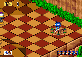 Sonic 3D Blast screenshot: pre-rendered, pixel art, isometric, baked lighting (environment)