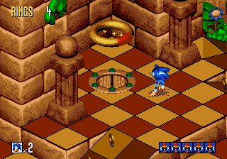 Sonic 3D Blast screenshot: pre-rendered, pixel art, isometric, baked lighting (environment)