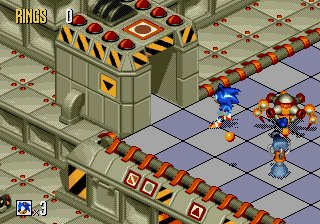 Sonic 3D Blast screenshot: pre-rendered, pixel art, isometric, baked lighting (environment, combat)