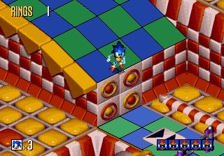 Sonic 3D Blast screenshot: pre-rendered, pixel art, isometric, baked lighting (environment)