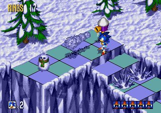 Sonic 3D Blast screenshot: pre-rendered, pixel art, isometric, baked lighting (environment)