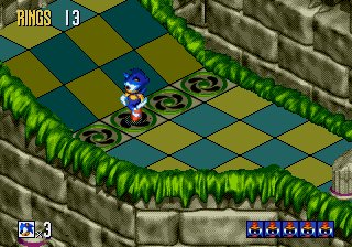 Sonic 3D Blast screenshot: pre-rendered, pixel art, isometric, baked lighting (environment)