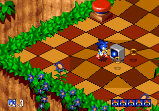 Sonic 3D Blast screenshot: pre-rendered, pixel art, isometric, baked lighting (environment)