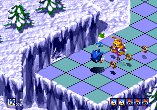 Sonic 3D Blast screenshot: pre-rendered, pixel art, isometric, baked lighting (environment, combat)