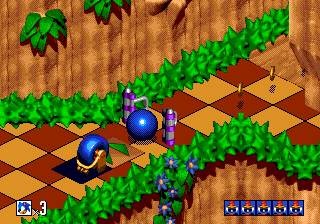 Sonic 3D Blast screenshot: pre-rendered, pixel art, isometric, baked lighting (environment, combat)