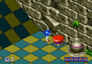 Sonic 3D Blast screenshot: pre-rendered, pixel art, isometric, baked lighting (environment)