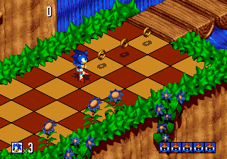Sonic 3D Blast screenshot: pre-rendered, pixel art, isometric, baked lighting (environment)