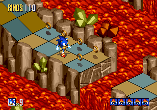 Sonic 3D Blast screenshot: pre-rendered, pixel art, isometric, baked lighting (environment)
