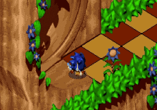 Sonic 3D Blast screenshot: pre-rendered, pixel art, isometric, baked lighting (environment)