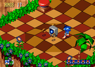 Sonic 3D Blast screenshot: pre-rendered, pixel art, isometric, baked lighting (environment)