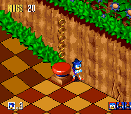 Sonic 3D Blast screenshot: pre-rendered, pixel art, isometric, baked lighting (environment)