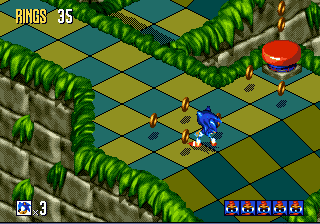 Sonic 3D Blast screenshot: pre-rendered, pixel art, isometric, baked lighting (environment)