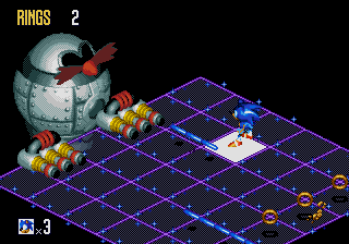 Sonic 3D Blast screenshot: pre-rendered, pixel art, isometric, baked lighting (environment, combat)