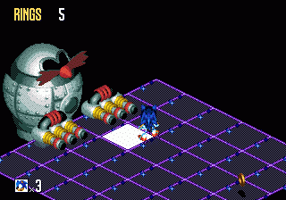 Sonic 3D Blast screenshot: pre-rendered, pixel art, isometric, baked lighting (environment, combat)