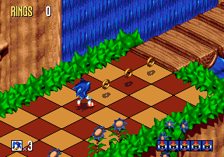 Sonic 3D Blast screenshot: pre-rendered, pixel art, isometric, baked lighting (environment)