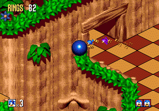 Sonic 3D Blast screenshot: pre-rendered, pixel art, isometric, baked lighting (environment, combat)