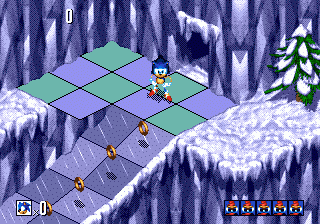 Sonic 3D Blast screenshot: pre-rendered, pixel art, isometric, baked lighting (environment)