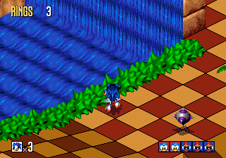 Sonic 3D Blast screenshot: pre-rendered, pixel art, isometric, baked lighting (environment)