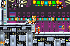 Sonic Advance screenshot: pixel art, side-scrolling, colored outlines, dithered shading (environment, character)