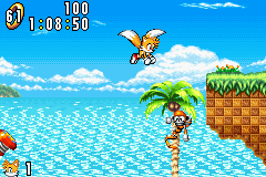 Sonic Advance screenshot: pixel art, side-scrolling, colored outlines, dithered shading (environment, character)