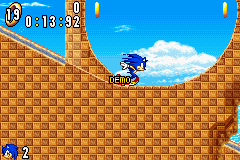 Sonic Advance screenshot: pixel art, side-scrolling, colored outlines, dithered shading (environment, character)