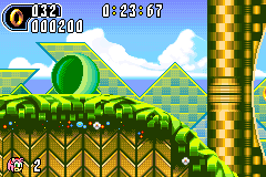 Sonic Advance 2 screenshot: pixel art, side-scrolling, colored outlines, dithered shading (environment)