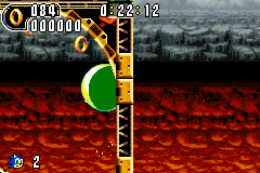 Sonic Advance 2 screenshot: pixel art, side-scrolling, colored outlines, dithered shading (environment)