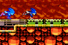 Sonic Advance 2 screenshot: pixel art, side-scrolling, colored outlines, dithered shading (environment, character)