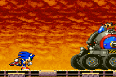 Sonic Advance 2 screenshot: pixel art, side-scrolling, colored outlines, dithered shading (environment, character, combat)