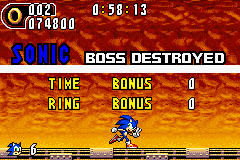 Sonic Advance 2 screenshot: pixel art, side-scrolling, colored outlines, dithered shading (environment, ui / menu)