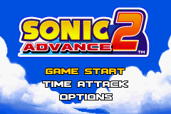 Sonic Advance 2 screenshot: pixel art, side-scrolling, colored outlines, dithered shading (ui / menu)