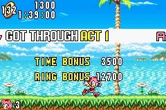 Sonic Advance screenshot: pixel art, side-scrolling, colored outlines, dithered shading (ui / menu, environment, character)