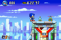 Sonic Advance 3 screenshot: pixel art, side-scrolling, black outlines, dithered shading (environment, character)