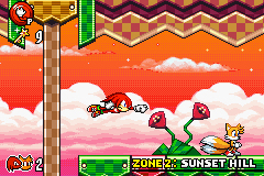 Sonic Advance 3 screenshot: pixel art, side-scrolling, black outlines, dithered shading (environment, character)