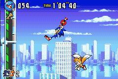 Sonic Advance 3 screenshot: pixel art, side-scrolling, black outlines, dithered shading (environment, character)