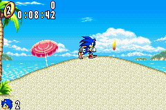 Sonic Advance screenshot: pixel art, side-scrolling, colored outlines, dithered shading (environment, character)