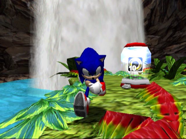 Sonic Adventure screenshot: stylized 3d, third-person, no outlines, soft gradient (environment, character)