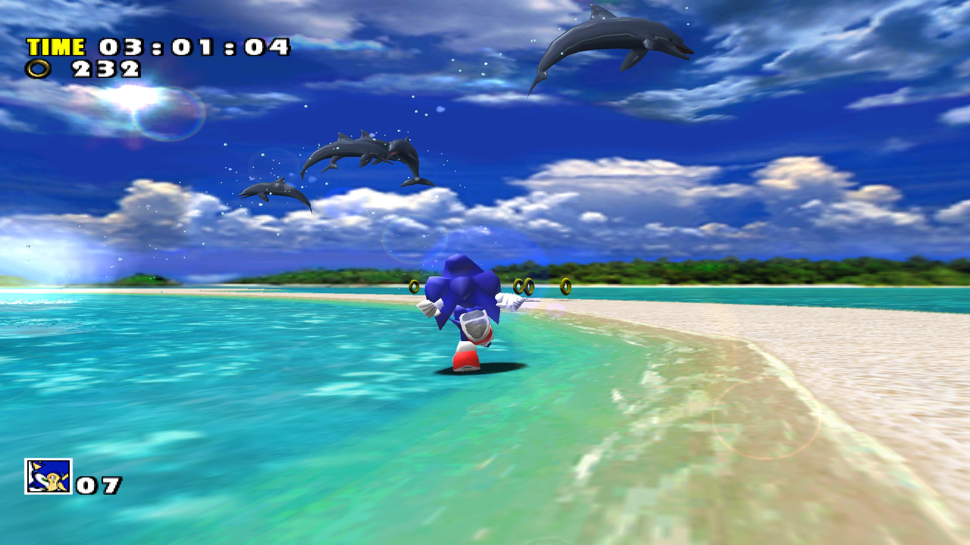 Sonic Adventure screenshot: stylized 3d, third-person, no outlines, soft gradient (environment, character)