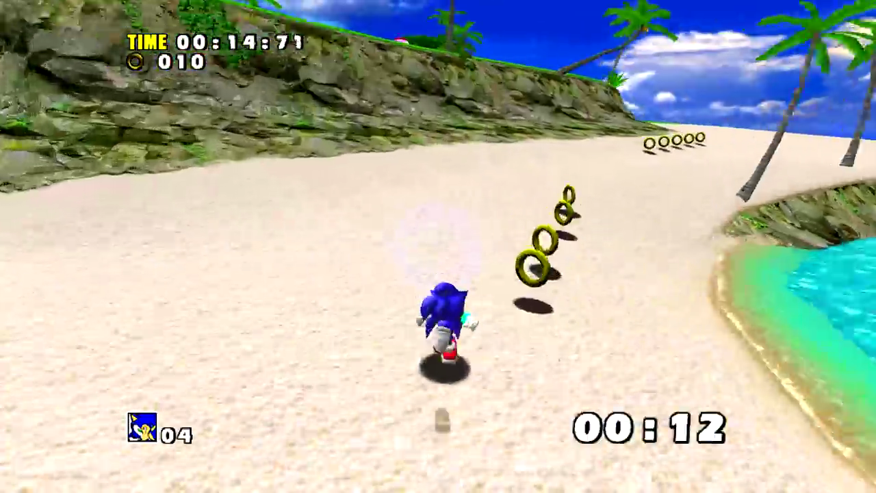 Sonic Adventure screenshot: stylized 3d, third-person, no outlines, soft gradient (environment, character)