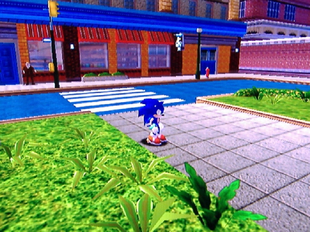 Sonic Adventure screenshot: stylized 3d, third-person, no outlines, soft gradient (environment, character)