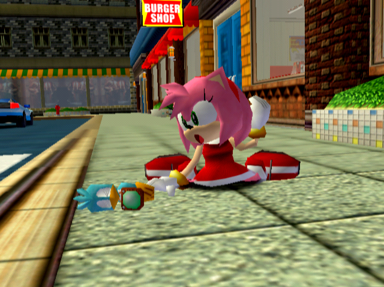 Sonic Adventure screenshot: stylized 3d, third-person, no outlines, soft gradient (character, environment, cutscene)