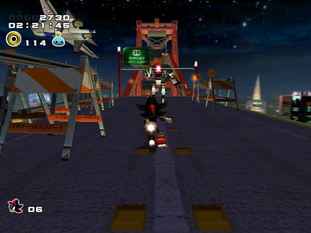 Sonic Adventure 2 screenshot: stylized 3d, third-person, no outlines, soft gradient (environment, character, combat)