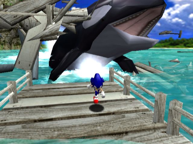 Sonic Adventure screenshot: stylized 3d, third-person, no outlines, soft gradient (environment, character)