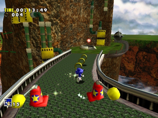 Sonic Adventure screenshot: stylized 3d, third-person, no outlines, soft gradient (environment, character)