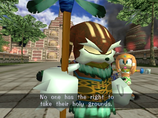Sonic Adventure screenshot: stylized 3d, third-person, no outlines, soft gradient (character, environment, cutscene)