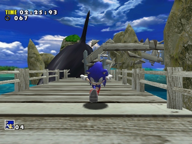 Sonic Adventure screenshot: stylized 3d, third-person, no outlines, soft gradient (environment, character)