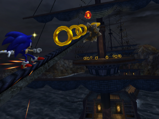 Sonic and the Secret Rings screenshot: stylized 3d, third-person, no outlines, soft gradient (environment, character)
